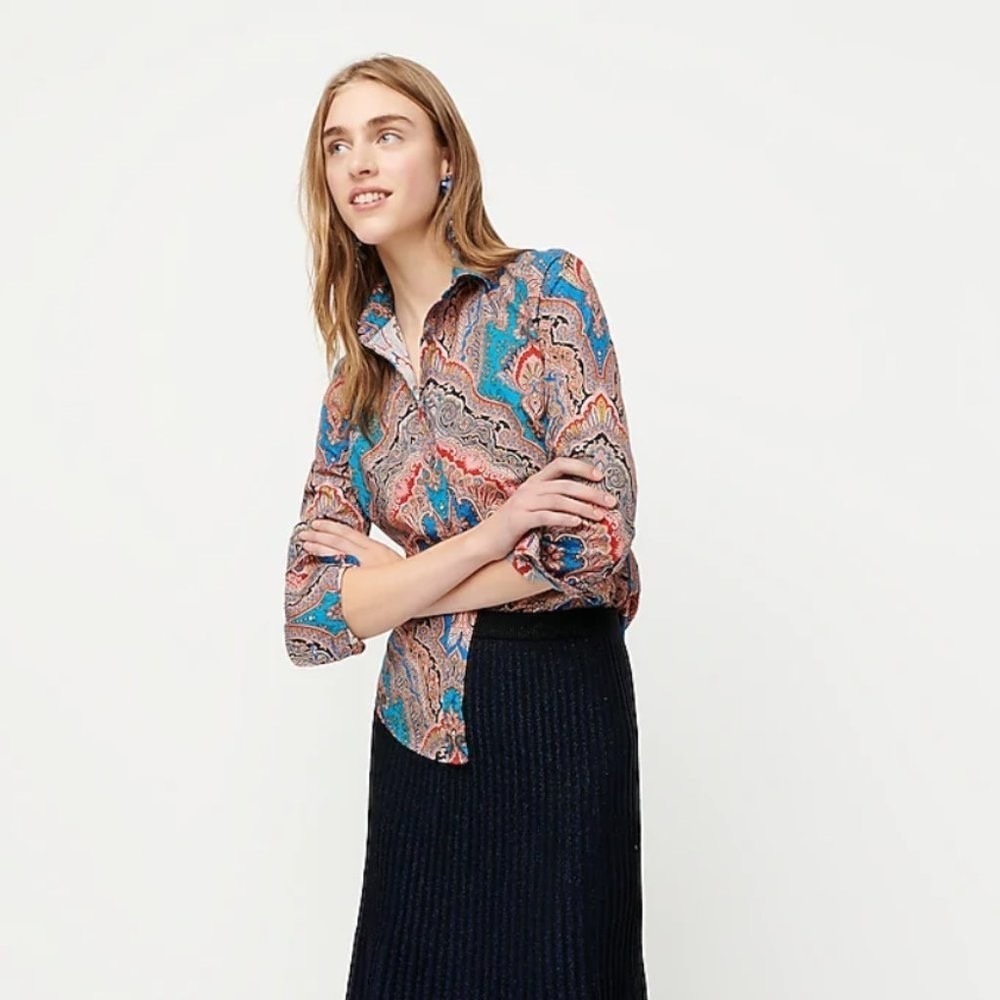 J. CREW Slim Perfect Shirt Ratti Mediterranean Paisley Print Buttondown Size 2